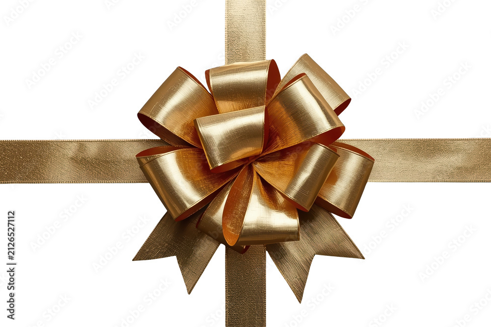 Obraz premium Full gold ribbon bow with horizontal and vertical bands