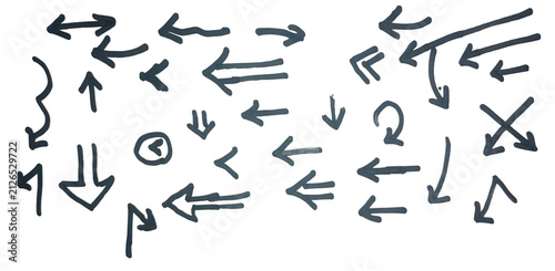Set of hand drawn sketch arrows collection