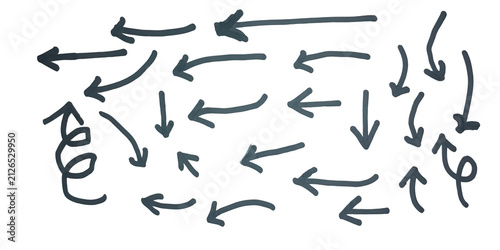 Set of hand drawn sketch arrows pointing in many directions