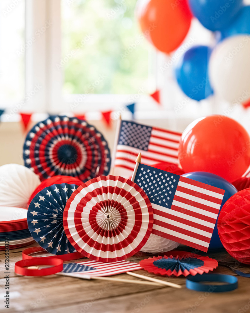 Fototapeta premium Red White and Blue Patriotic Decorations for Labor Day Celebration