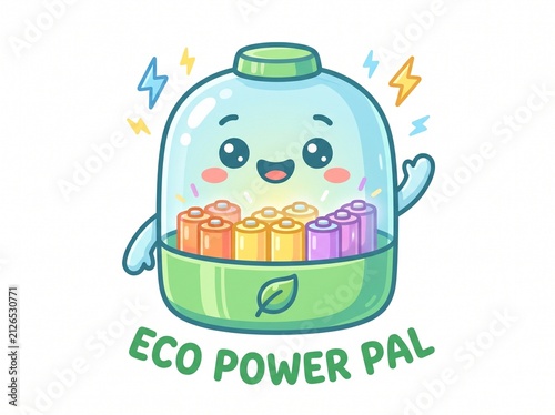 Cute eco-friendly battery character promoting renewable energy