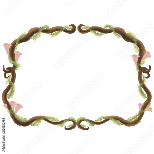 wooden frame with green leaves