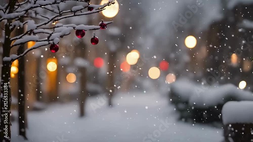 A festive Christmas scene featuring lights, Christmas ambience, snow falling outside, Christmas ambience videos, Christmas decoration, snow falling outside, Christmas lights and snow falling

