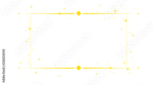 Luxury golden frame with glowing glitter particles and confetti for wedding card background design template
