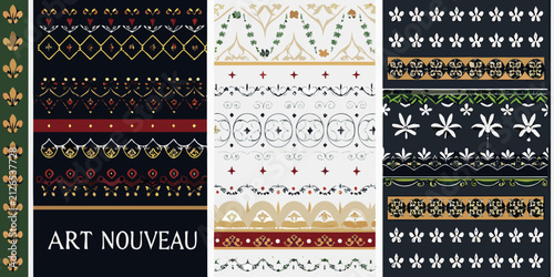Canvastavla Art nouveau floral ornament collection with repeating patterns and decorative el