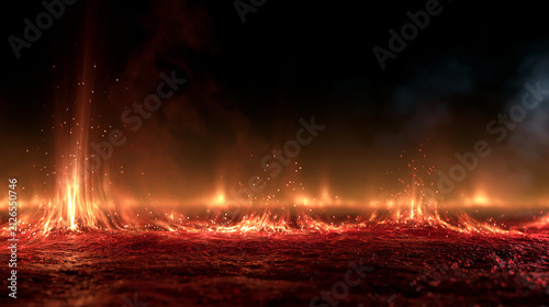 Fiery Ground Burning with Sparks Embers and Smoke