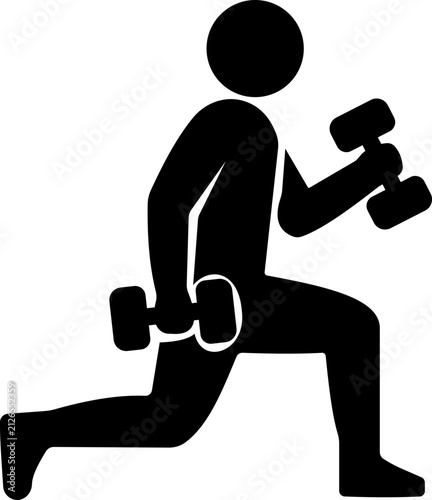 Black flat and line style vector icon of gym fitness exercise workout training symbols including weightlifting, pull up, resistance band, treadmill and dumbbell isolated on transparent background
