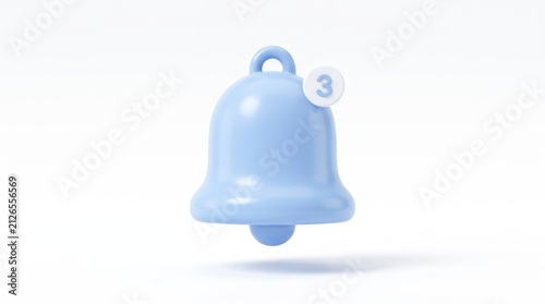3d render of a blue notification bell icon isolated on white background