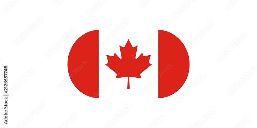 Fototapeta premium Canadian maple leaf icon between two red semi circles on transparent background.