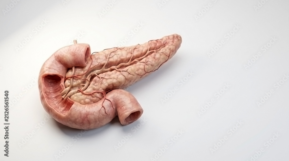 Obraz premium Detailed medical illustration of human pancreas and duodenum with pancreas duodenum digestive