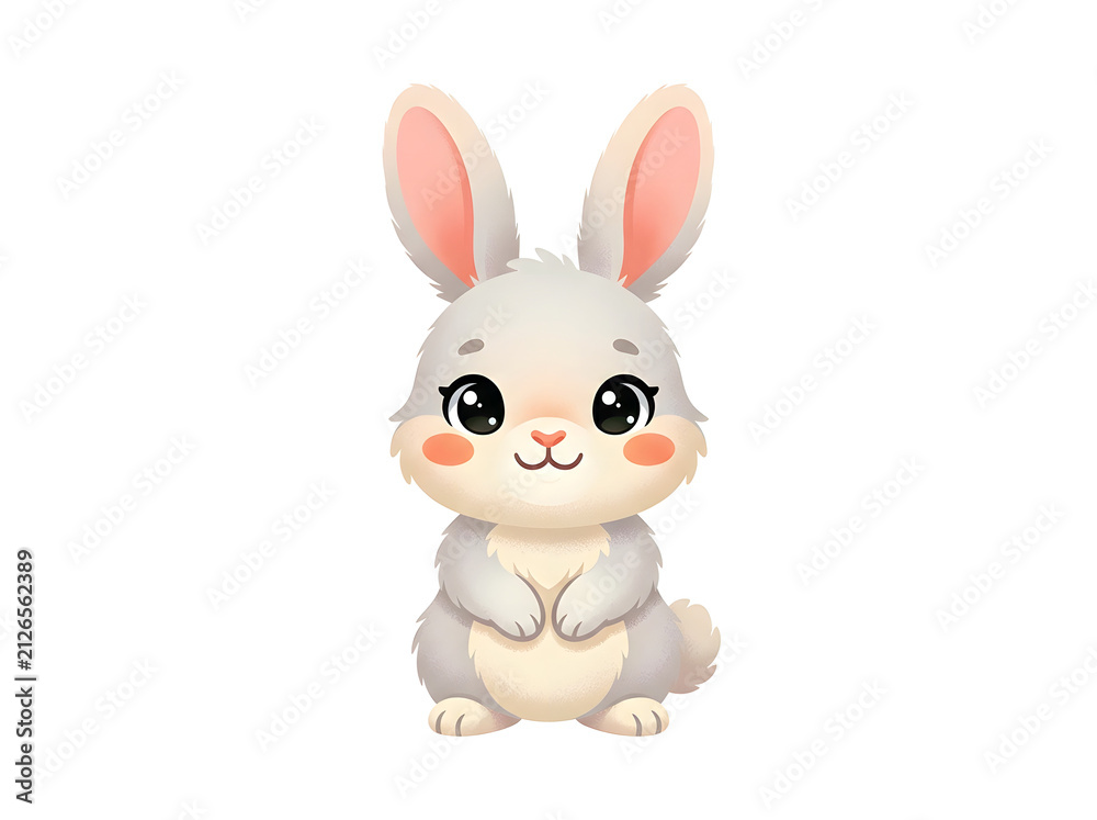 Fototapeta premium Cute Chibi Bunny Rabbit Sitting Vector Illustration
