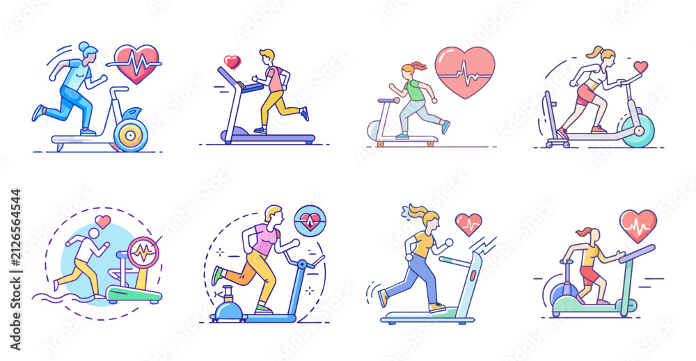 Fototapeta premium Flat icons of people exercising and relaxing