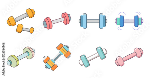 Colorful exercise dumbbell set icons