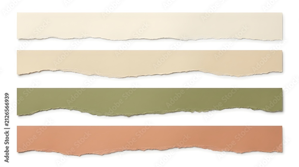 Fototapeta premium Horizontal torn paper strips set isolated on white background