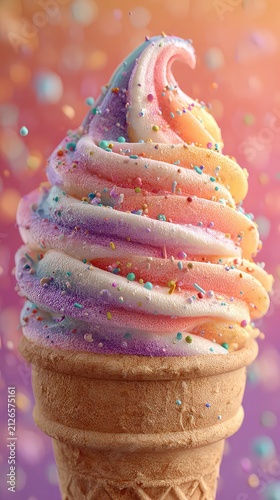 Strawberry Swirl Ice Cream Cone with Sprinkle