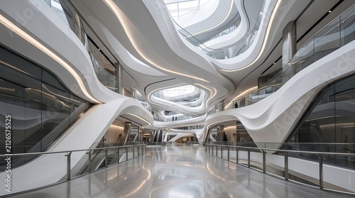 Modern Futuristic Multi Level White Interior Building Architecture Design Space