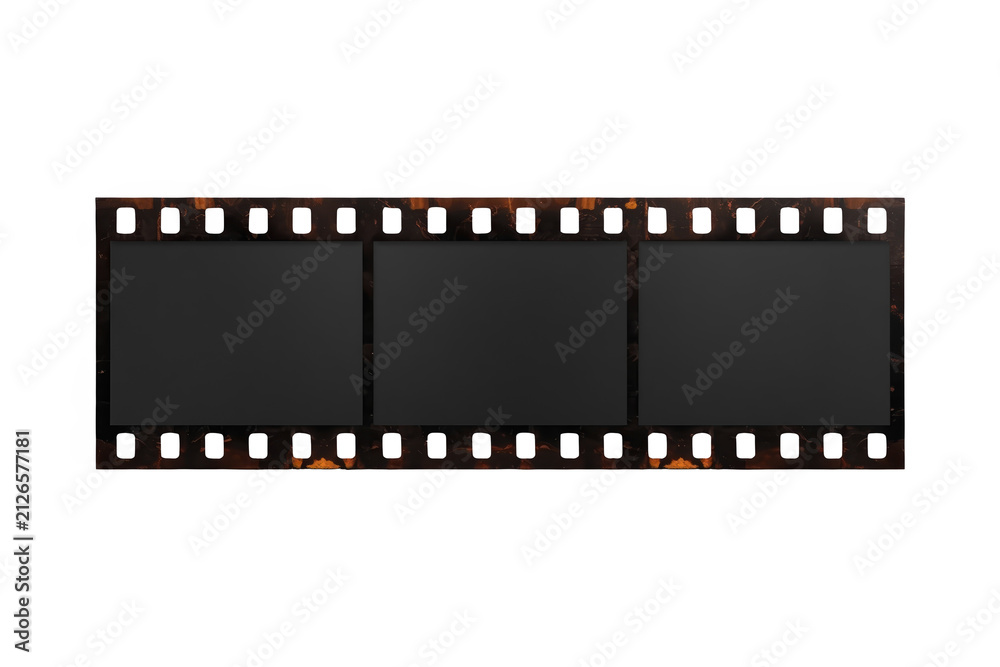 Fototapeta premium Black film strip containing three dark rectangular frames