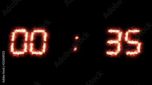 Glowing fiery countdown timer clock. Burning energy numbers, time running out, flaming typography, neon plasma scoreboard, countdown to zero.