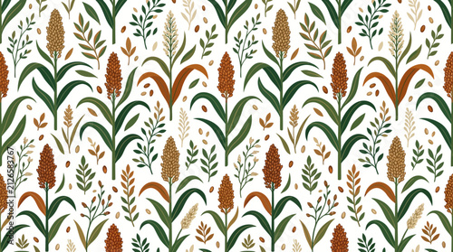 Foto Seamless pattern with tall sorghum and maize plants.