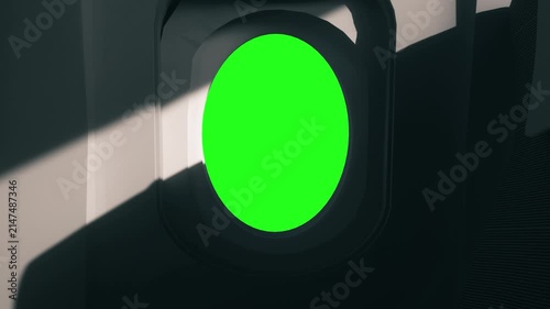 Zoomed View of Airplane Window With Green Screen Background
