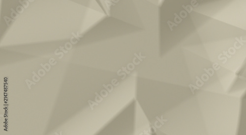 Abstract geometric paper torn background of triangular polygons with soft light and shadow, 3d rendering of low poly surface in beige color.