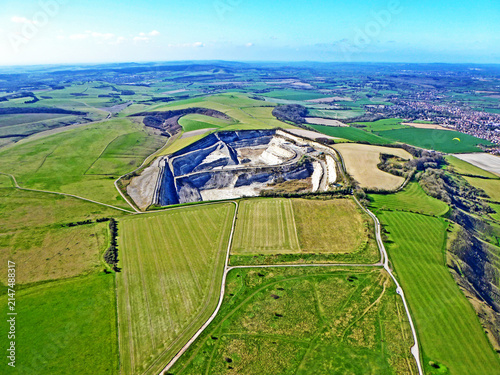 Aerial view of the fields and a quarry in Wiltshire	
