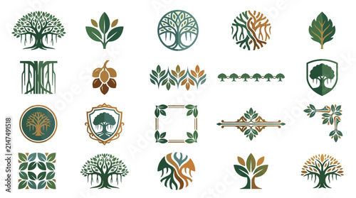 Ornate banyan tree emblems and decorative frames.