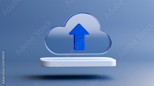 Obraz na płótnie Cloud data transfer icon represent modern digital storage solutions, showing an upward arrow within a cloud symbol for upload processes