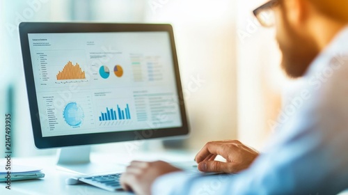 Office Analyst Reviewing Satisfaction Dashboard Busi Executive Report Review View, business analyst evaluating office data, executive report review, corporate performance insights