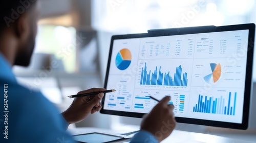 Office Strategist Reviewing Operational Metrics Digital Dashb Alternate Customer Insights Analysis, business analyst evaluating office data, executive report review, corporate performan