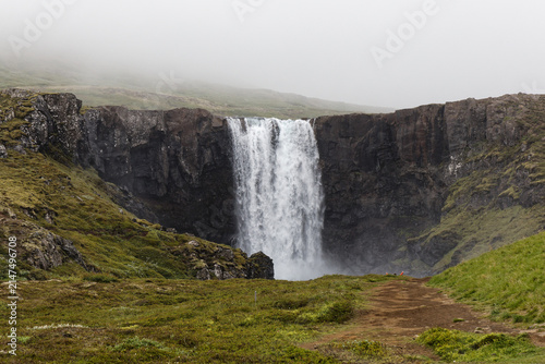 Majestic Gufufoss Waterfall Shrouded in Mist, Iceland
