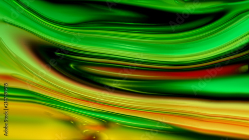 Картината върху платно Abstract background featuring vibrant bright green and golden liquid waves creating organic flowing motion and fresh artistic energy visuals