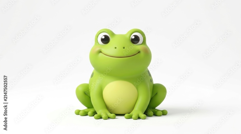 Fototapeta premium Cute cartoon frog sitting and smiling on a white background