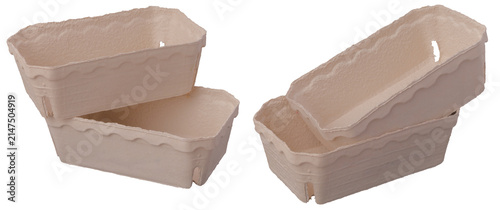 Paper container for vegetables and fruits on an isolated background.	