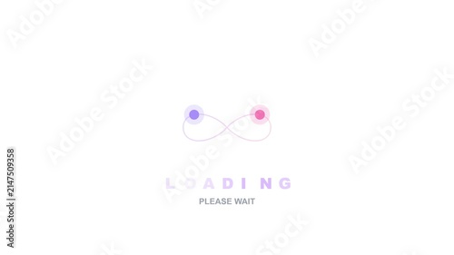 Infinity loop loading progress motion video. Futuristic purple glowing node animation with please wait text for website preloader graphics template