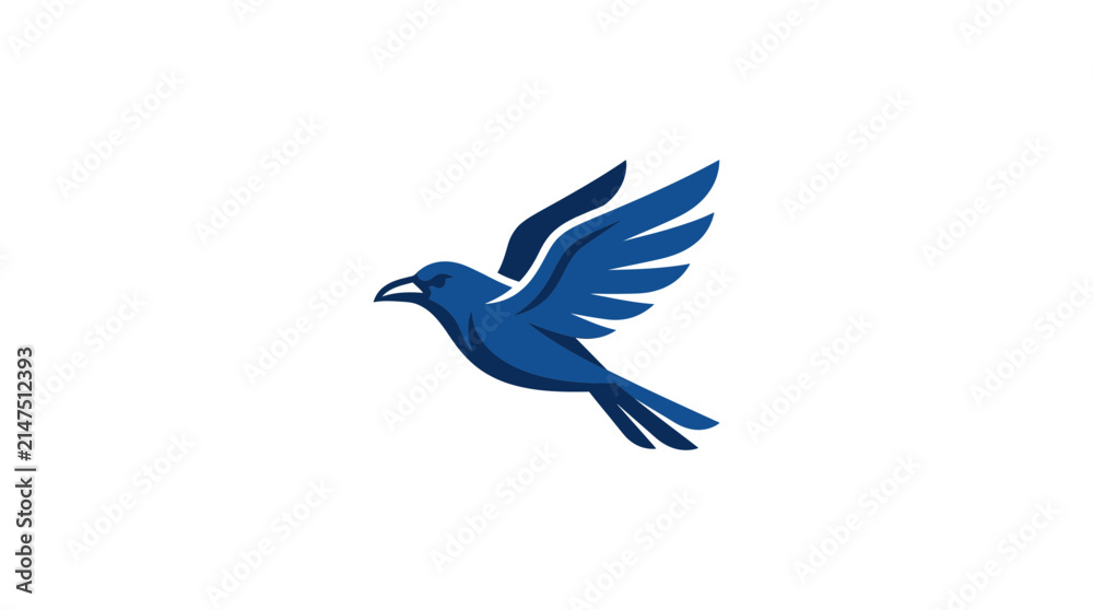 Fototapeta premium Blue silhouette of a raven bird flying profile.