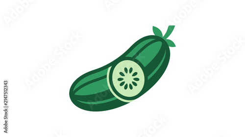 Sliced green cucumber flat vector icon isolated