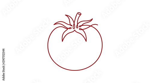 Simple red line art tomato icon.