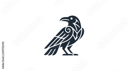 Stylized black raven bird icon in profile.
