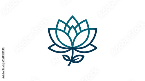 Symmetrical lotus flower line art icon.