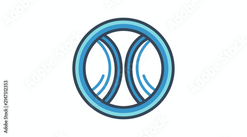 Blue spherical ball icon with layered concentric lines.