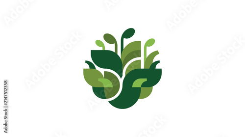 Round green leaf logo for eco-branding.