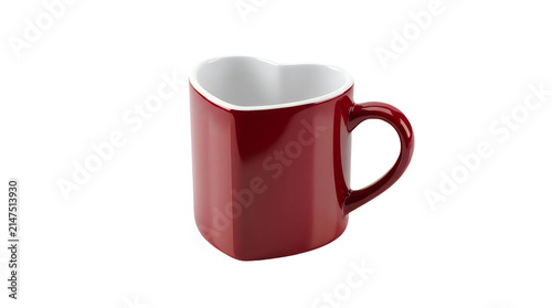 Red heartshaped ceramic mug isolated on transparent background