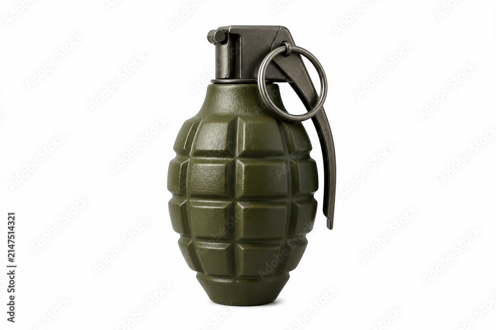 Obraz premium Olive green hand grenade isolated on white background