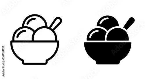 Ice Cream Bowl Icon Set, Delicious Dessert Scoop Symbol, Sweet Treat Vector Graphics