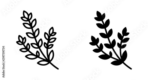 Minimalist Lavender Sprig Icon Set, Botanical Herb Vector Graphic, Simple Floral Design Elements