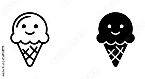 Cute ice cream cone vector icon set, happy dessert illustration, sweet snack graphic resource