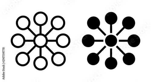 Network connection icon, abstract data flow symbol, black and white vector graphic element