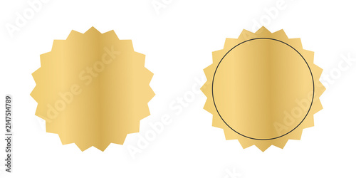 Two shiny golden starburst seal labels with metallic texture for award or certificate design