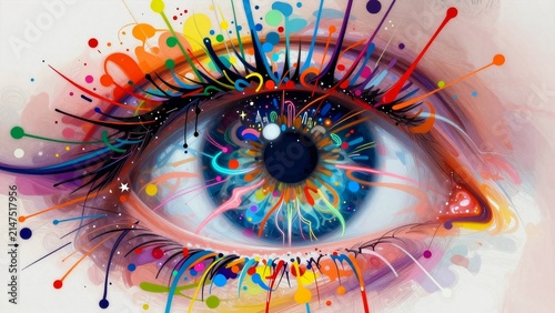 Abstract Art of a Human Eye with Vibrant Cosmic and Neon Elements